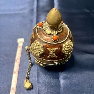 Antique Tibetan Buddhist Handheld Prayer Wheel Brass Copper w/paper (no handle)